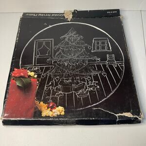 13" Embossed Crystal Serving Platter Italy Christmas Tree Gifts Cat VTG Heavy